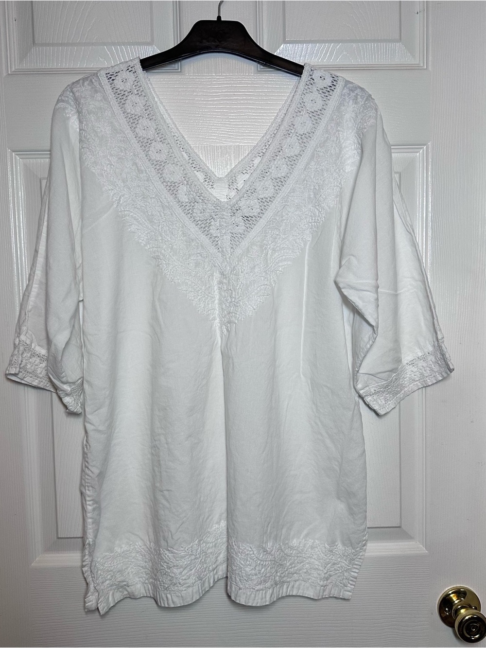 Samson Women’s Size L White Embroidered Tunic Cover Up 100% Cotton Resort Beach